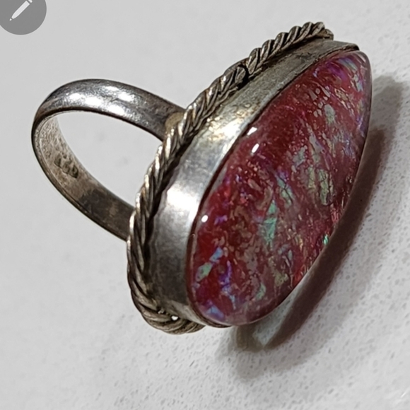Stunning Sterling Silver Pink Dragon Breath Opal Teardrop Ring Sz 8.5 Cocktail - Picture 9 of 9